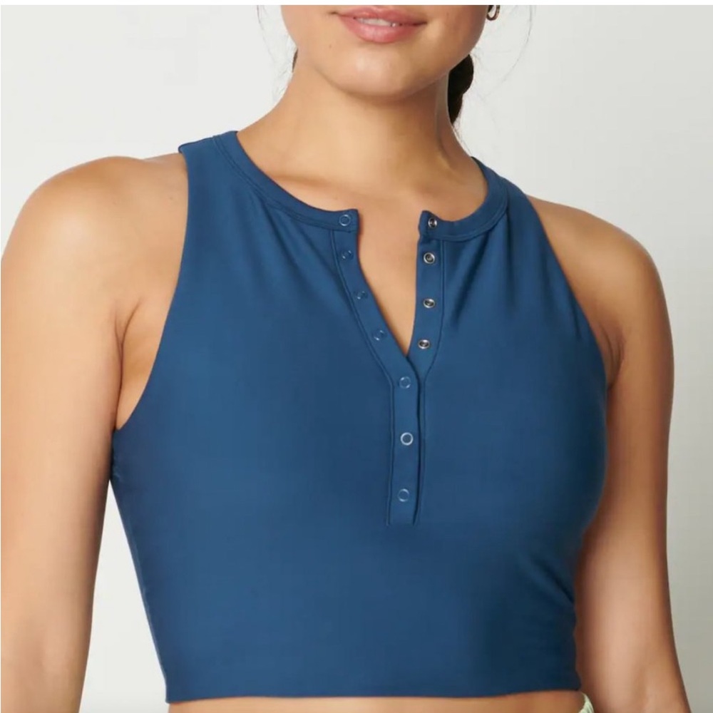 Abercrombie YPB sculptLUX Plunge Henley Slim Tank Ink Blue XS Sports Bra